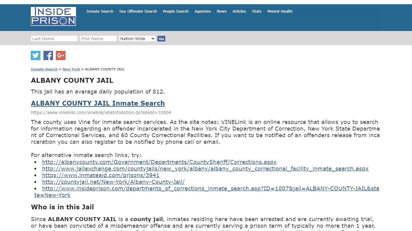 ALBANY COUNTY JAIL - New York - Inmate Search